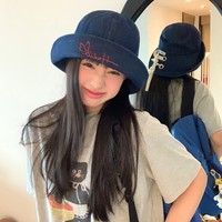 Topi Denim Bordir Kasual Gaya Koboi Jepang untuk Wanita Dewasa, Musim Semi Musim Panas, Besar, Bernapas, Dapat Disesuaikan, Pelindung Matahari