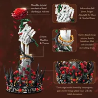 Jie Star X88054 Ensemble de blocs de construction portables Rose 1613 pièces MOC Ornement artistique romantique sombre Décoration de bureau à domicile Cadeau