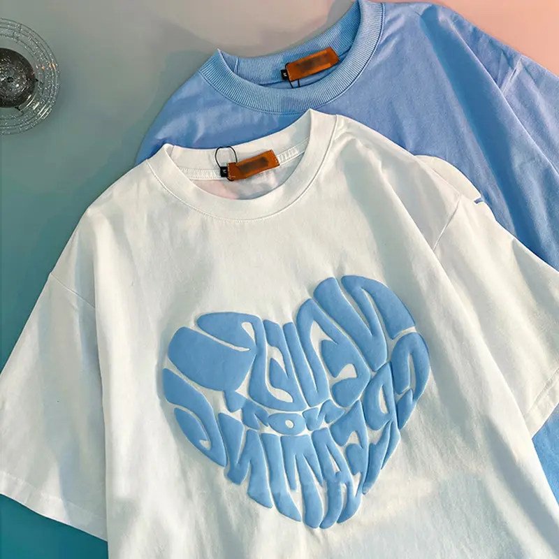 Camiseta masculina de algodão lisa 100%, alta qualidade, personalizada, única, estampa bufante, impressão 3d, com seu próprio logotipo
