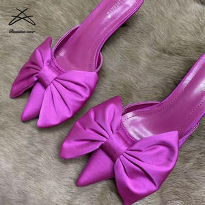 Sandales d'été à talons courts pour femmes, nœud papillon, Satin soie, talons hauts pour dames, <span class=keywords><strong>chaussures</strong></span> pour femmes, pantoufles - Product Image 3