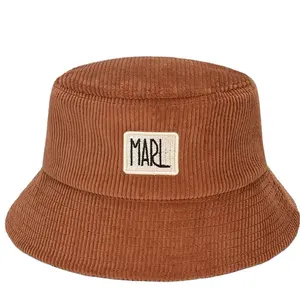 Custom tan colour embroidery logo unisex bucket hat corduroy hat