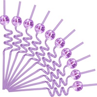 Pailles réutilisables en plastique colorées en forme de boule disco pour les fêtes disco des années 70 et 80, les bars à domicile, le karaoké, les anniversaires, les mariages, les décorations de Noël