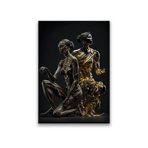 Póster de lienzo de arte moderno al por mayor e impresión abstracta línea dorada póster de mujer negra <span class=keywords><strong>cuadro</strong></span> de Arte de pared para la decoración del hogar de la sala de estar - Product Image 5
