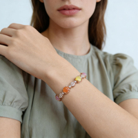 Pulsera con Piedras Ojo de Gato Redondas Multicolor, Bañada en Oro de 18K con Circonita Cúbica