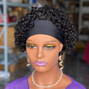 Headwrap <strong>Afro</strong> Fiber Glueless Wholesale Attached 1B Black Spring Curly Synthetic Hair Headband <strong>Wigs</strong> for Black Women - Product Image 1