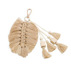 <span class=keywords><strong>2023</strong></span> INS vente chaude macramé fait à la main coloré feuille de coton frange accessoire sac décoration porte-clés - Product Image 1