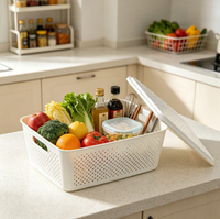 Panier de rangement multifonctionnel écologique en PP avec poignées et couvercle, design empilable pour l'organisation des jouets et des légumes de cuisine
