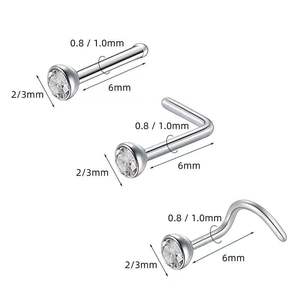 Унисекс-кольцо для пирсинга из титана ASTM F136 G23 с цирконом, опалом и прозрачными фианитами, L-образная винтовая серьга для носа 0.8x7x2 мм - Product Image 2