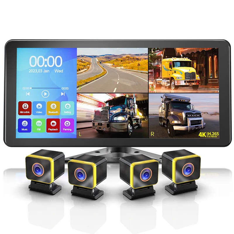 Reproductor Multimedia MP5 con pantalla táctil IPS de 10,36 pulgadas con 4PCS 1080P Cámara 4CH DVR Truck Car Dash Cam