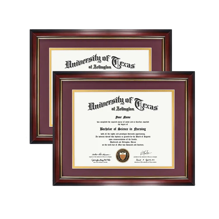 MONDON Cherry Real Solid Wood Graduation University Certificate Diploma Frame with Gold Trim