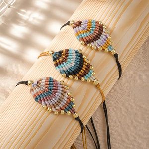New Bohemian Handmade Jewelry Gold Plated Beads Geometric Colorful Cotton <b>Rope</b> Adjustable Woven <b>Bracelet</b> Gifts for Women - Product Image 5