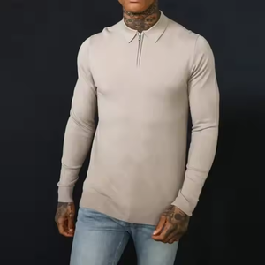 Haute qualité coton personnalisé quart fermeture éclair à manches longues Slim Fit hommes <span class=keywords><strong>Polo</strong></span> T-shirt hommes décontracté plaine fermeture éclair tricot <span class=keywords><strong>Polo</strong></span> - Product Image 5