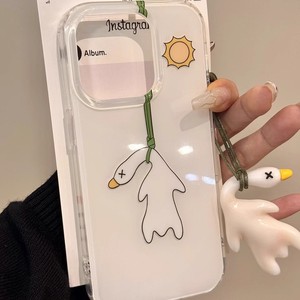 Cartone animato creativo, custodia per telefono con anatra bianca e becco giallo per <span class=keywords><strong>iPhone</strong></span> 16 15 14 13 12 ciondoli a forma di anatra secca, <span class=keywords><strong>Cover</strong></span> primavera estate - Product Image 3