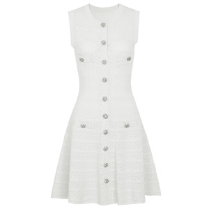 Abito Mini in Maglia Monopetto Crystal da Donna, Elegante per l'Ufficio, con Scollo a O, Senza Maniche, Vestibilità Slim, <span class=keywords><strong>Linea</strong></span> ad A, Rosa - Product Image 3