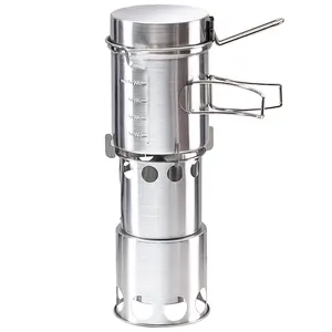 304 Stainless Steel Outdoor Portable Windproof Stove Set for Camping and Kitchen Use Includes Metal Boiler Stack up Boiler