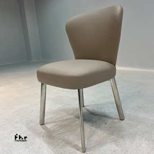 Modern Taupe PU Leather Dining <b>Chair</b> Curved <b>Back</b> Polished Silver Tapered Legs for Hotel Restaurant Home - Product Image 2