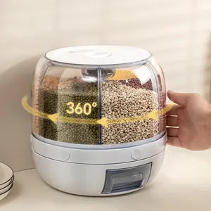 Dispensador de arroz giratorio para cocina, a prueba de humedad, dispensador de granos de alimentos giratorio de 6 rejillas, caja de almacenamiento, dispensador de contenedores de arroz