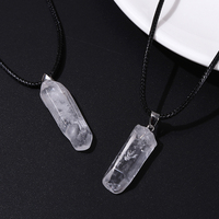 JD Femmes Mode Blanc Clair Quartz Cuir Corde Guérison Ras Du Cou Naturel Cristal De Roche Pierre Columen Pendentif Collier