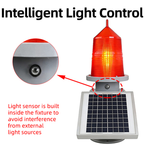 Feux d'obstruction aériens solaires à LED |   Balise d'avertissement rouge IP65, 2000 cd, à fréquence de clignotement réglable, visibilité 7 km pour ponts - Product Image 1