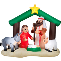 Décorations de Noël pour l'extérieur : Grand ensemble gonflable de la Sainte Famille avec Jésus, illuminé par LED, pour jardin
