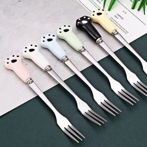 Cute Cat Paw Dessert Forks Stainless Steel 5 Pieces Dishwasher Safe For Kids Home Use - Product Image 1
