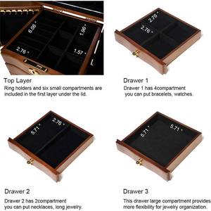 鏡と引き出し付きの木製ジュエリーボックス、ロック付きの無垢材ジュエリー収納ボックス、ヴィンテージスタイルの収納ボックス - Product Image 3