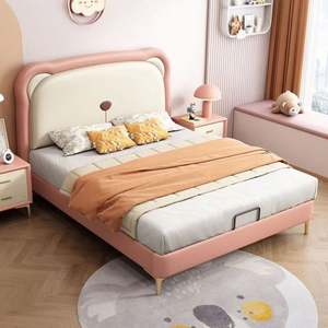 Lit double ours de dessin animé minimaliste moderne pour enfants cadre rembourré doux petit espace convivial - Product Image 1