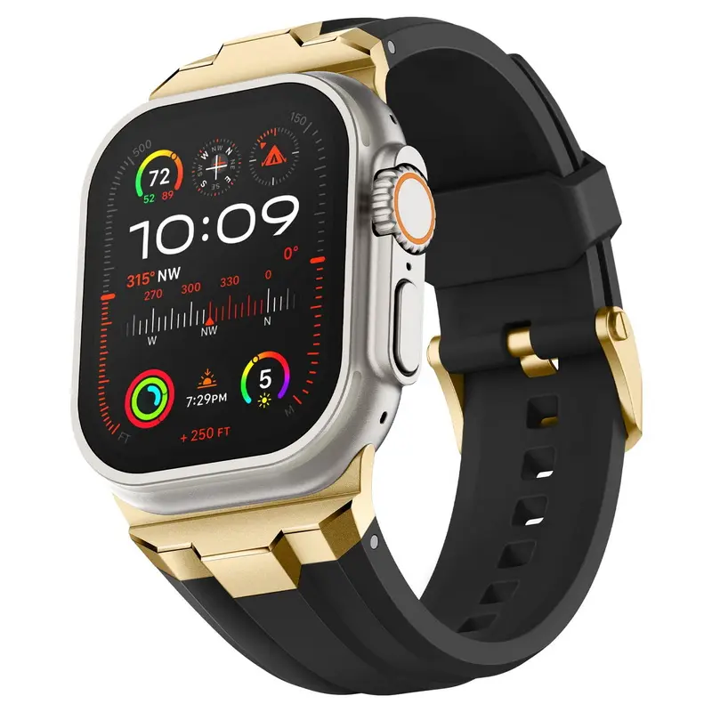 Luxus-Liquid-Silikonband-Edelstahlschnalle für Apple Watch Gummiband 42 44 45 49 mm für Iwatch Ultra 2 Se 9 8 7 6