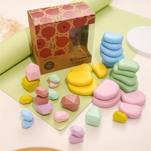 Giá bán buôn bằng gỗ Macaron DIY giáo dục xây dựng xếp chồng khối xây dựng bộ cho trẻ em - Product Image 2