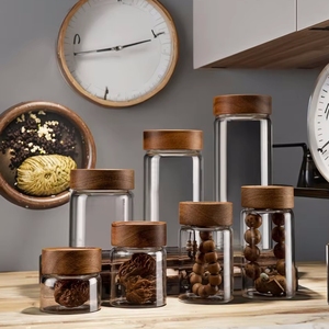 Yolowe lọ lưu trữ nhà bếp gia đình lọ thủy tinh kín khí có nắp gỗ keo hộp đựng thực phẩm lọ gia vị miệng rộng bằng thủy tinh - Product Image 6