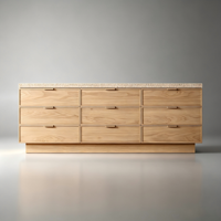 Commode à 9 tiroirs en bois massif brossé, avec dessus en pierre de travertin écologique et couleur personnalisable, pour la décoration de chambre et de villa