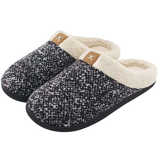 Womens Men's Memory Foam Home Slippers Fuzzy Plush Lining with Anti-Slippery Feature Flat Indoor Outdoor House Shoes for Winter