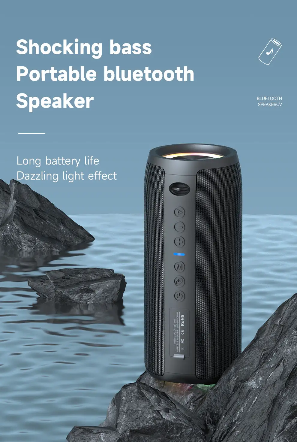 Pas cher Zealot S51 Pro Haut-parleur Bluetooth portable 40W Haut-parleur sans fil puissant Haut-parleur Bluetooth à lumière LED