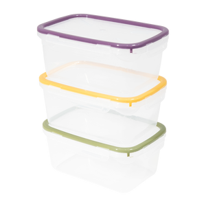 Recipientes Rectangulares Minimalistas Frigoclick de PP para Almacenamiento de Alimentos, Juego de 0.50, 1.00 y 1.90 L, Tapas Coloridas, Moldeado por Inyección para Cocina - Product Image 1