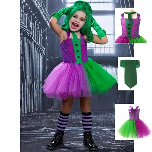 Palyaço Fleck Cosplay kostüm cadılar bayramı kızlar için Tutu elbise kostüm yeşil peruk ve mor elbise TV filmleri kostüm