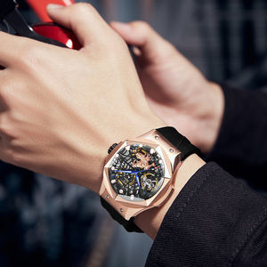 HANBORO, reloj mecánico automático con diseño de la serie Spider <span class=keywords><strong>Web</strong></span>, volante de inercia Esqueletizado para hombre, esfera de cristal, ventana, reserva de energía, Silicona - Product Image 5