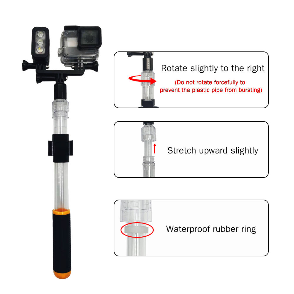 Hongdak Floating Selfie Stick Transparent Monopod Lightweight Retractable Stand for Gopro Screw for Gopro 7 6 5 4 3