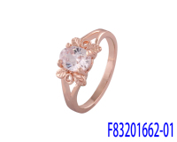 Bijoux FJ Fallon, bagues de fiançailles solitaire avec grosse pierre, feuilles plaquées or rose, base en laiton