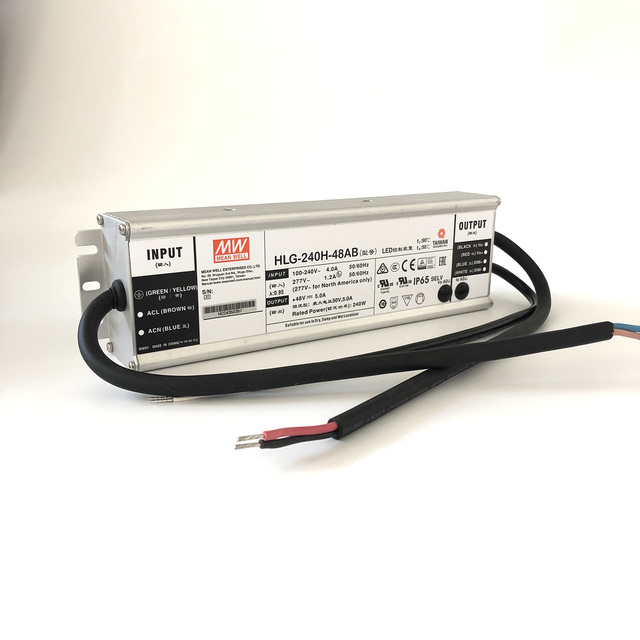 HLG-240H-48AB 240W Meanwell 100-240V AC Input AC-DC Single Output LED Driver Mix Mode (CV+CC) PFC; 48Vdc 5A Output Grow Light