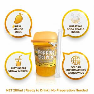 Boisson à la mangue tropicale avec des bulles éclatantes 280ml Prête à boire |   Gobelet de <span class=keywords><strong>jus</strong></span> de boba doré éclatant avec paille, vente en gros OEM - Product Image 4