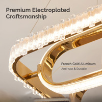 Lustre LED rectangulaire long en aluminium Sunoro 2027, style français luxueux, 160W, 3 couleurs, hauteur réglable, intelligent