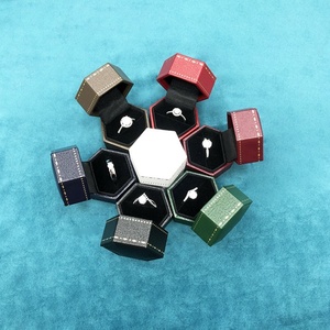 Hexagonal Flip-Top Leatherette Paper Printed Jewelry <b>Box</b> Proposal Wedding Diamond Ring <b>Box</b> <b>Earrings</b> <b>Box</b> Velvet Lining - Product Image 2