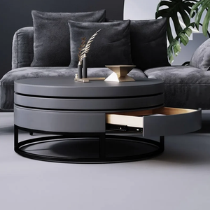 <span class=keywords><strong>Table</strong></span> basse moderne grise <span class=keywords><strong>ronde</strong></span> et pivotante en bois avec rangement extensible Meubles de salle à manger pour la maison dans le salon - Product Image 4