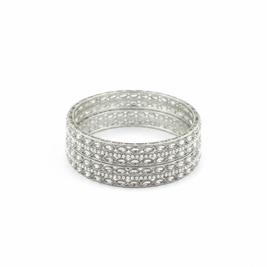 Exquisite Silver Plated Bangles Set with <b>Crystal</b> Stones and Pearls Fine Jewelry for Women Ideal for Weddings Occasions - Product Image 2
