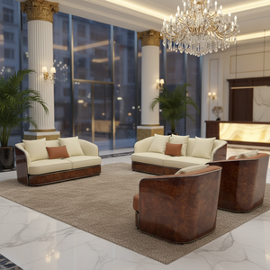 Divano Chesterfield di Lusso Italiano a Tre Posti per Soggiorno, Design Minimalista in Impiallacciatura di Legno, Vera Pelle, Arredamento per Hotel - Product Image 1