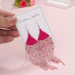 Boucles d'oreilles tissées Style bohème longue frange couleur perles de riz boucles d'oreilles pour femmes Uionen 1846 - Product Image 3