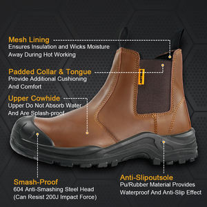 נעלי בטיחות מעור בוהן פלדה אנטן ללא שרוכים מגפי עבודה נגד פנצ'ר הומברה - Product Image 4