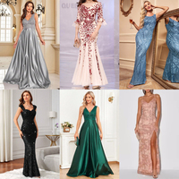 Nouvelle Collection 2026 : Robe de Soirée Femme Luxe en Satin, Col V, Coupe Trompette, Pailletée, Ajustée, Légèrement Transparente, Couleurs Claires