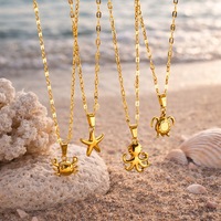 Collar con Colgante de Tortuga y Pulpo de la Serie Océano, Estilo Minimalista Europeo Americano, Unisex, de Acero Inoxidable, Chapado en Oro de 18K