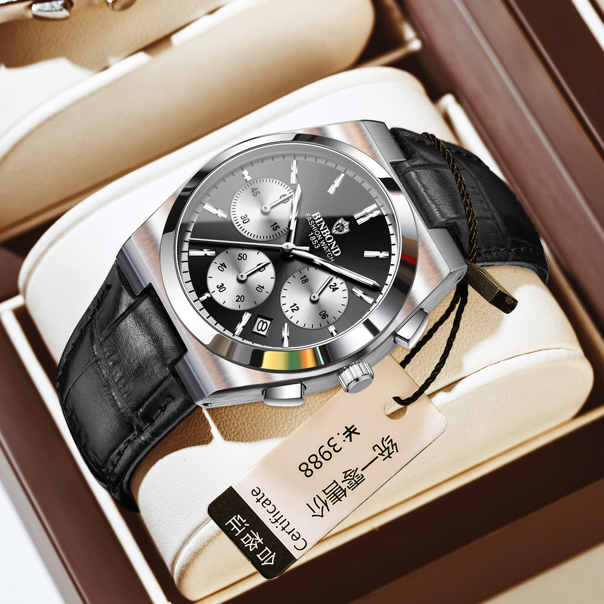 Black leather-white steel-black